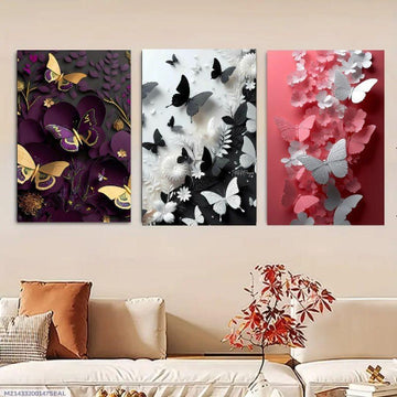 Set of 3 Butterfly Wooden Wall Frames – Easy Mount 8x11 & 12x16 Inch