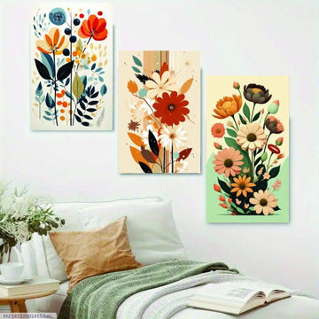 Set of 3 Floral Wooden Wall Frames – Easy Mounting 8x11 & 12x16 Inch