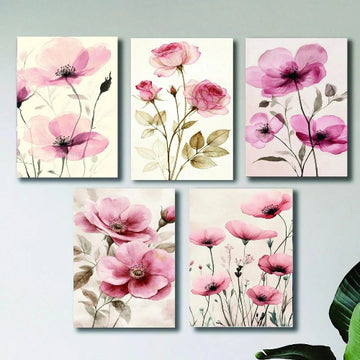 Set of 5 Floral Wooden Wall Frames – 8x11 Inch Decorative Art Panels with Double Tape